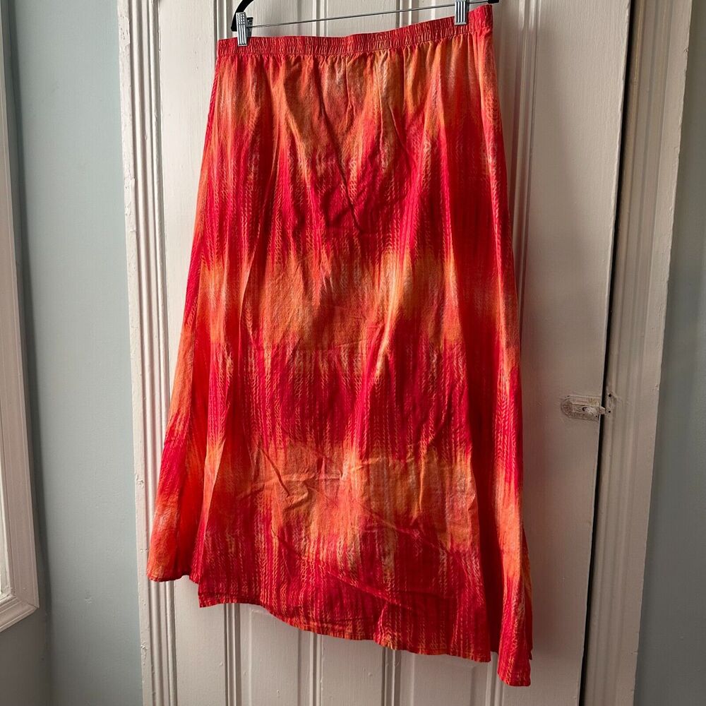 Chicos Skirt Womens 3X Orange Red Tie Dye Cotton Prairie Midi Southwestern
